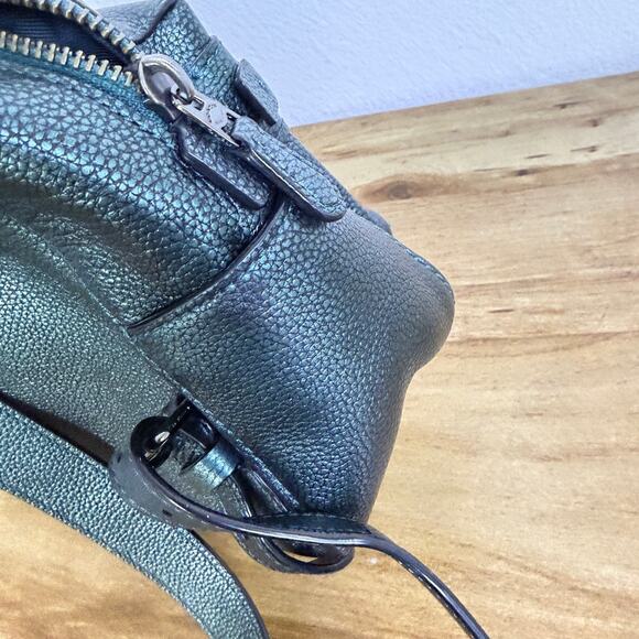 Coach Petite Campus Backpack 23 Green Metallic Polished Pebbled Leather Charm - Picture 10 of 16